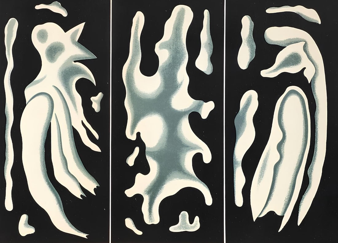 Fernand Leger, Composition, Derriere le miroir, Limited Edition Lithograph: Lithograph on velin paper. Paper size: 15 x 22 inches. Excellent condition, with centerfold, as issued. Inscription: Unsigned and unnumbered, as issued. Notes: From Derriere le miroir, N deg 107-108-1