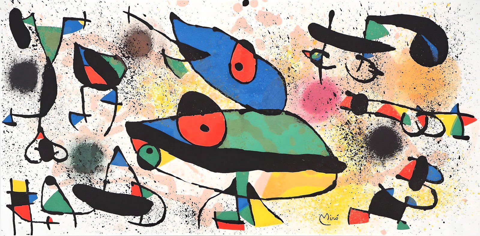 Joan Miro, Composition (Cramer 181; Mourlot 949), Limited Edition Lithograph: Lithograph on velin paper. Paper Size: 11 x 22 inches. Excellent condition, with centerfold, as issued. Inscription: Unsigned and unnumbered, as issued. Notes: Published by Maeght Editeur, Paris; prin