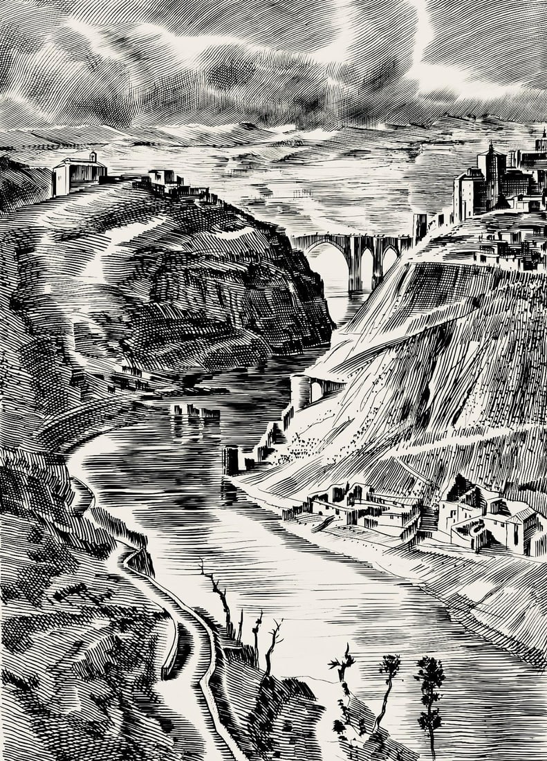 Albert Decaris, Composition, Portrait de A. Decaris, Limited Edition Engraving: Engraving on velin de Rives paper. Paper size: 13.18 x 10.55 inches. Excellent condition. Inscription: unsigned and unnumbered, as issued. Notes: From the volume, Portrait de A. Decaris, 1953. Publish