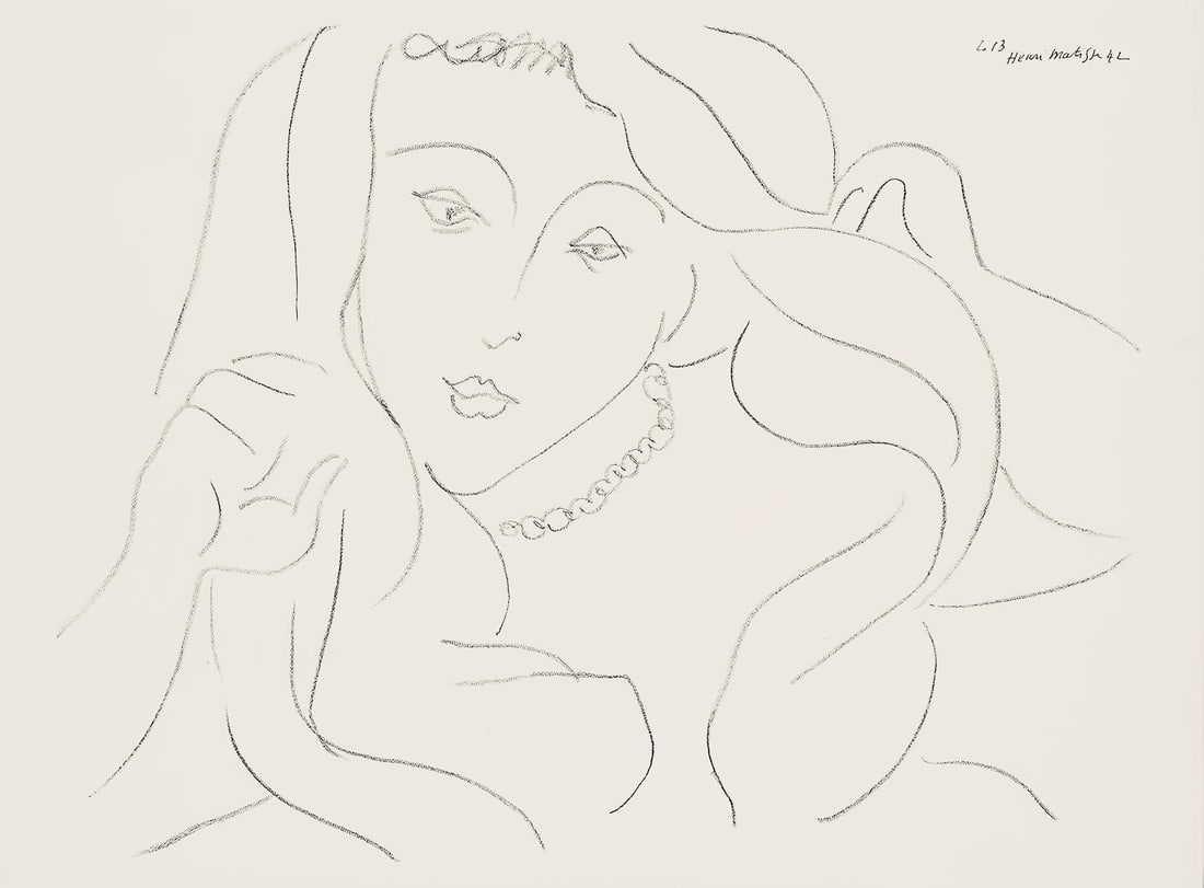 Henri Matisse, Serie L, var. 13 (Duthuit 9), Henri Matisse, Dessins, Themes et variations, Limited: Lithograph on velin pur fil paper. Paper Size: 9.625 x 12.875 inches. Excellent condition. Inscription: Signed in the plate and unnumbered, as issued. Notes: From the folio, Henri Matisse, Dessins, Th