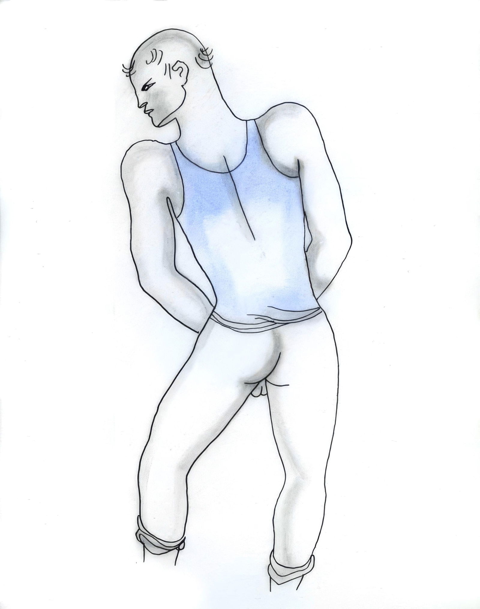 Jean Cocteau, Untitled, from The White Book, Limited Edition Lithograph and Pochoir, 1930: Jean Cocteau (1889-1963); Sans titre (Untitled), 1930. Lithograph and pochoir with hand coloring on velin d'Arches paper. Paper size 11.81 x 9.06 inches. Unsigned and unnumbered, as issued. Printed by