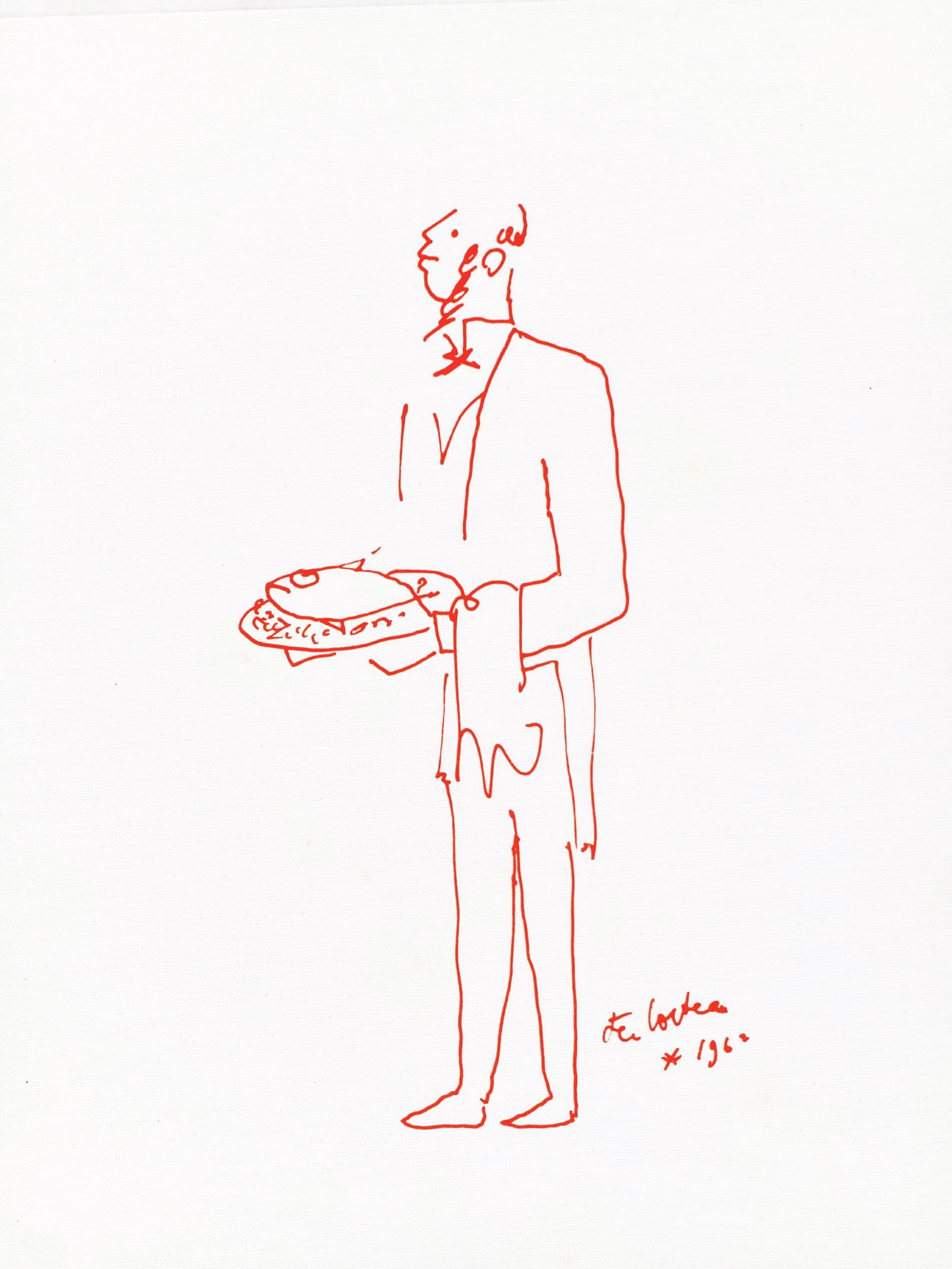 Jean Cocteau, Untitled, from Recipes for a Friend, illustrations by Jean Cocteau, Limited Edition: Jean Cocteau (1889-1963); Sans titre (Untitled), 1964. Lithograph on papier de toile enduit paper. Paper size 12 x 9.45 inches. Signed in the plate and unnumbered, as issued. Printed and published by