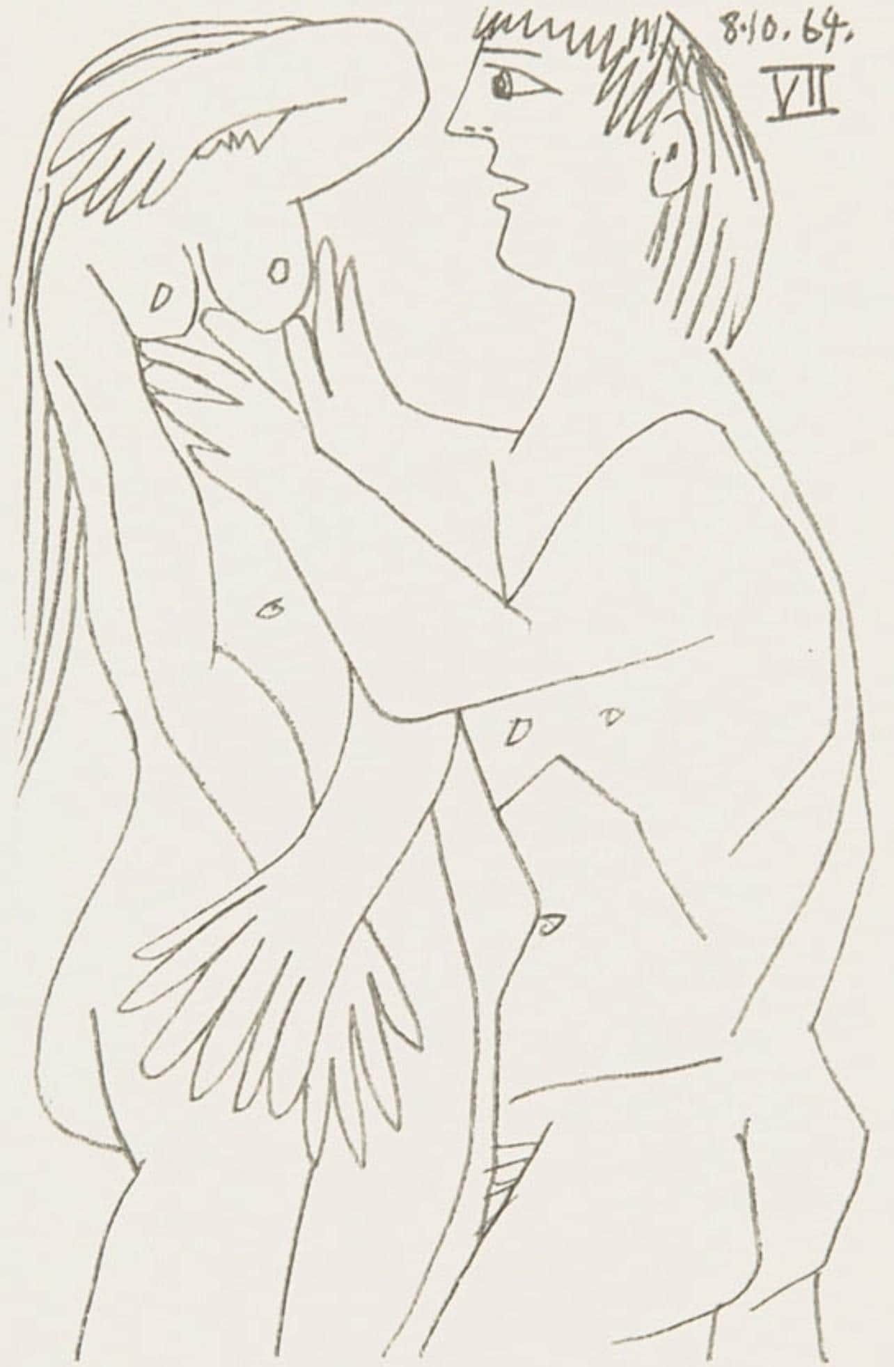 Pablo Picasso, 8.10.64. VII (Cramer 148), Le Gout du Bonheur, Limited Edition Mixed Media Lithograph (1 of 4)