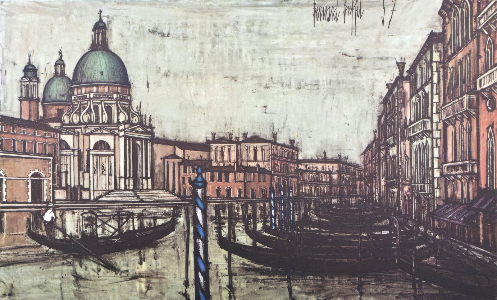 Bernard Buffet, The Grand Canal of Venice, from Painters of Today, Limited Edition Heliogravure,: This exquisite heliogravure by Bernard Buffet (1928-1999), titled Le Grand Canal de Venise (The Grand Canal of Venice), from the folio Bernard Buffet, Peintres d'aujourd'hui (Bernard Buffet, Painters