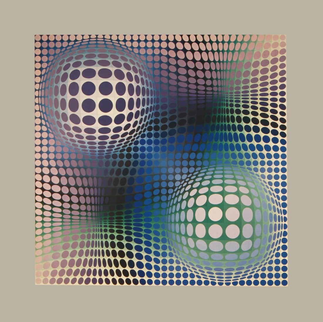 Victor Vasarely, Composition, Damier, Limited Edition Heliogravure: Heliogravure on 280 gm M2 gloss paper. Paper Size: 11 x 11 inches. Excellent condition. Notes: From the folio, Damier, 1973. Published and printed by Editions du Griffon, Neuchatel, Switzerland, 1973.