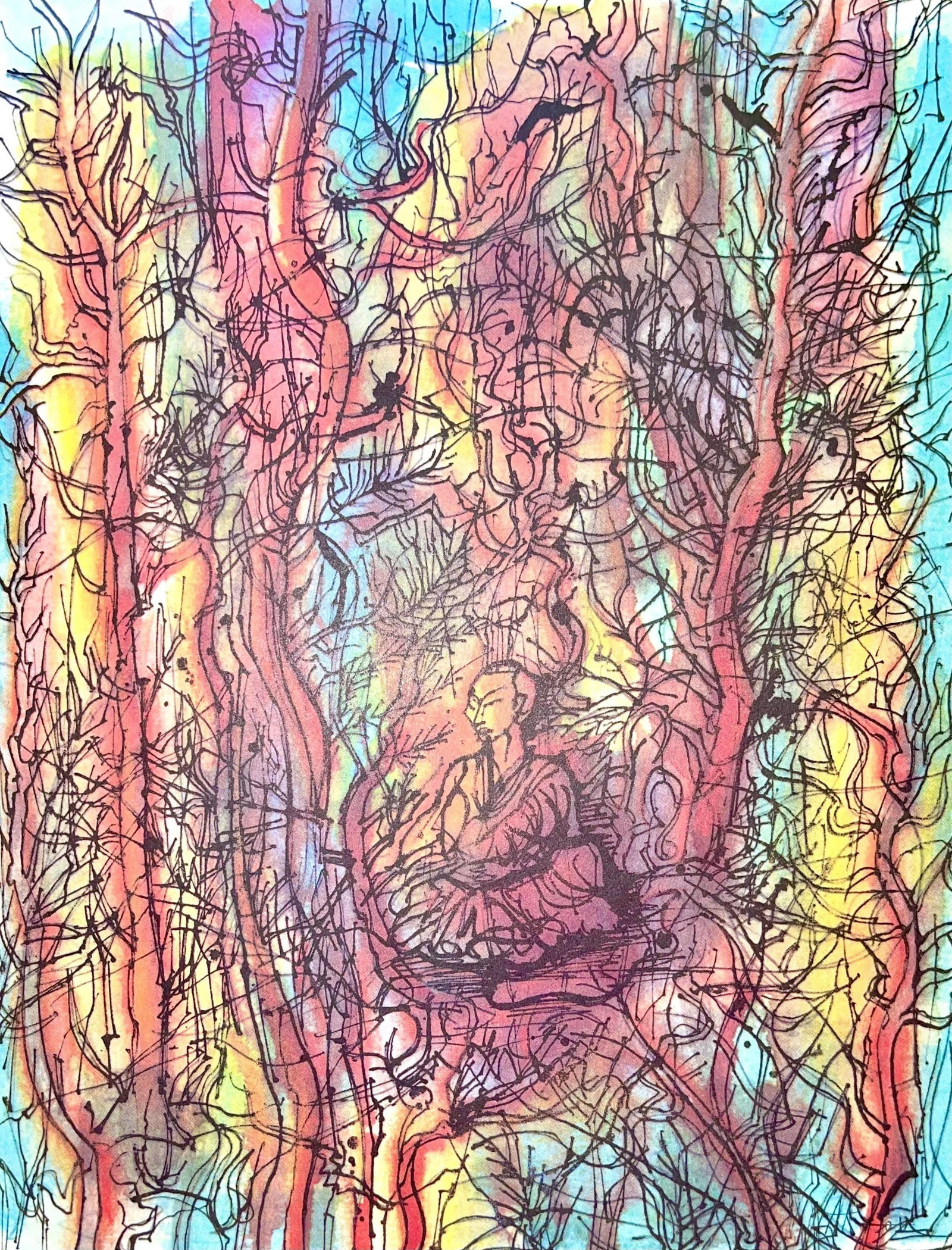 Jean Carzou, Composition, Ce Panorama du Bouddhisme, Limited Edition Lithograph: Lithograph on Grand Bouffant des Papeteries Buhn paper. Paper size: 10.51 x 7.87 inches. Excellent condition. Unsigned and unnumbered, as issued. Notes: From the volume, Ce Panorama du Bouddhisme en A