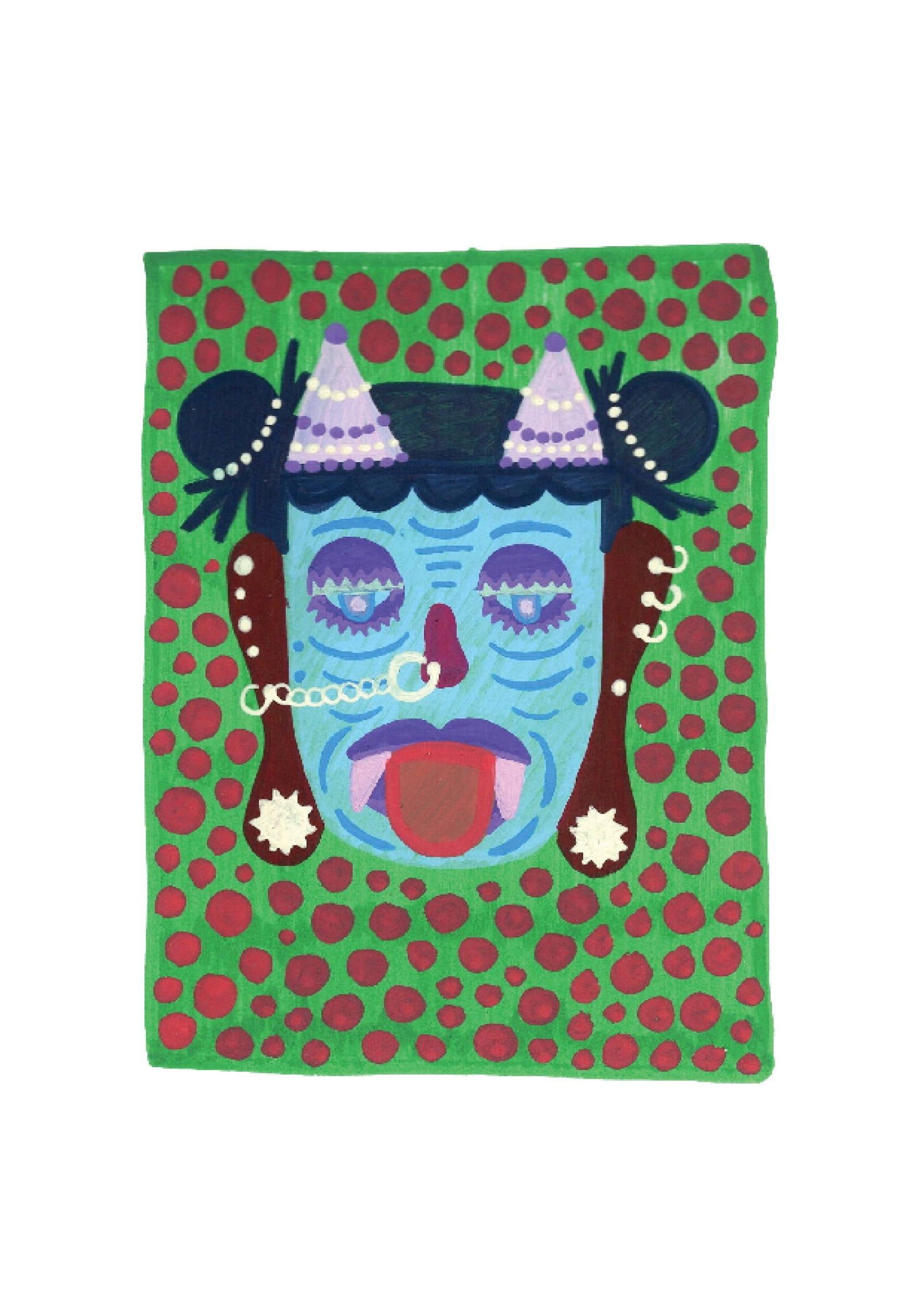 Evil Eye Mask 6: Inspired by the South Indian Drishti Bommai mask; a protective talisman traditionally represented as a doll; this artwork draws from a visual language widely seen across South India. These figures are