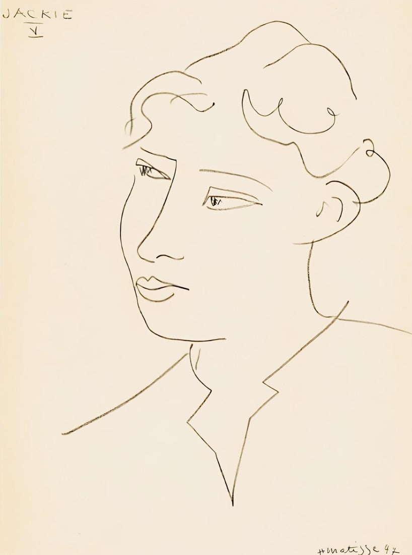 Henri Matisse, Mademoiselle Jacqueline Matisse, Portraits par Henri Matisse, Limited Edition: Heliogravure on velin paper, mounted on velin paper backing sheet, as issued. Paper Size: 12 x 9.25 inches; image size: 9.05 x 6.69 inches. Inscription: Signed in the plate and unnumbered, as issued.