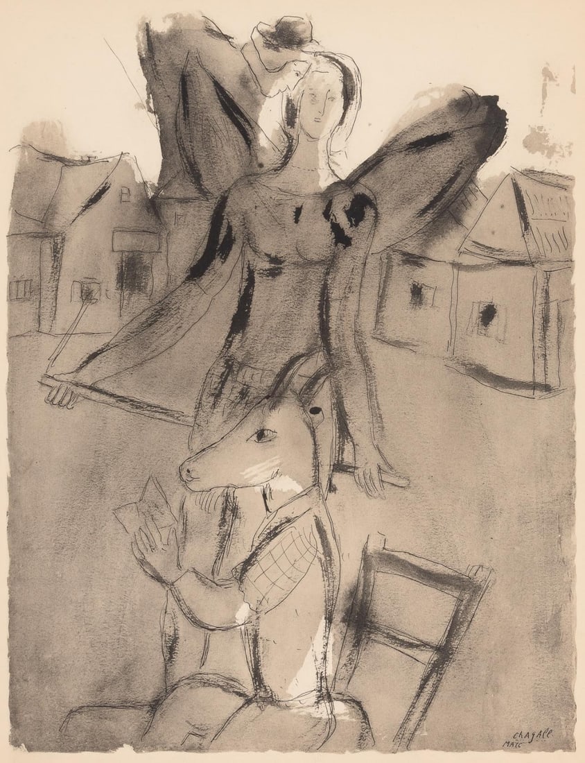 Marc Chagall, Composition, Couleur amour, Limited Edition Lithograph: Lithograph and stencil on velin papier a la cuve du Moulin Richard de Bas specialement filigrane pour cette edition paper. Paper size: 19.69 x 15.75 inches. Excellent condition. Signed in the plate an