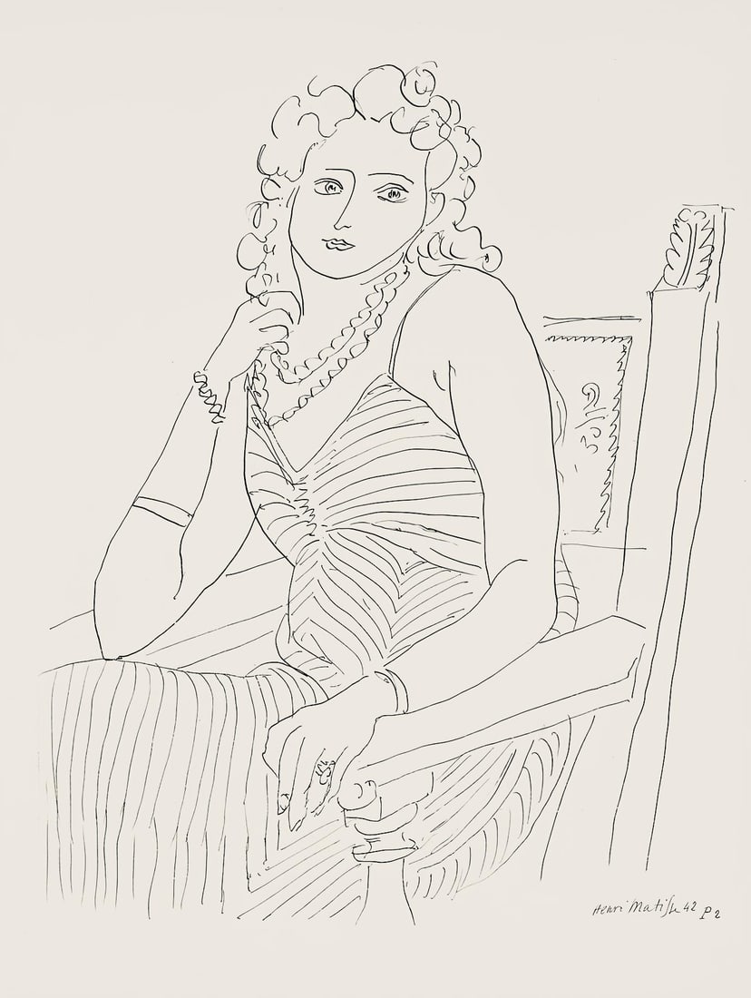 Henri Matisse, Serie P, var. 2 (Duthuit 9), Henri Matisse, Dessins, Themes et variations, Limited: Lithograph on velin pur fil paper. Paper Size: 12.875 x 9.625 inches. Excellent condition. Inscription: Signed in the plate and unnumbered, as issued. Notes: From the folio, Henri Matisse, Dessins, Th