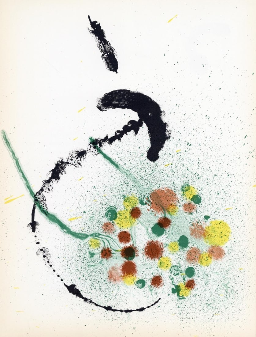 Joan Miro, Composition (Cramer 83; Mourlot 340-347), Derriere le miroir, Limited Edition Lithograph: Lithograph on velin paper. Paper size: 15 x 11 inches. Excellent condition. Inscription: Unsigned and unnumbered, as issued. Notes: From the volume, Derriere le miroir, N deg 139-140, 1963. Published