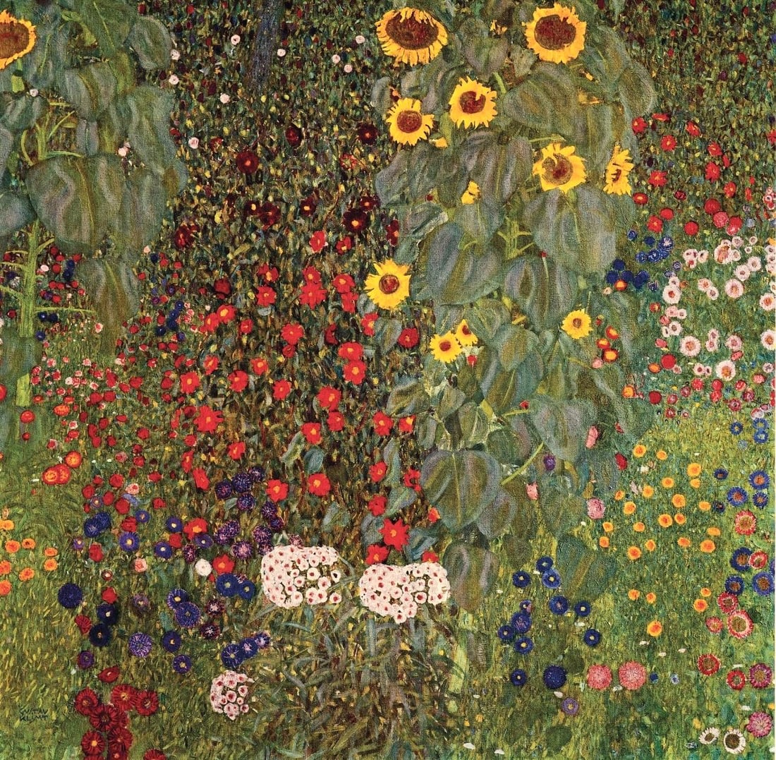 Gustav Klimt, Sonnenblumen, from Eine Nachlese, Limited Edition Heliogravure and Collotype with: Heliogravure and collotype with metallic inks on velin paper. Paper size: 18.86 x 17.91 inches, overall; 12.09 x 12.2 inches, image size. Inscription: Signed in the plate, and unnumbered, as issued. C