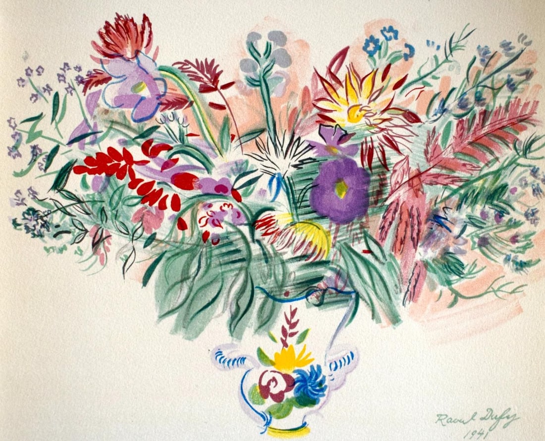 Raoul Dufy, Composition, Les Peintres mes amis, Limited Edition Lithograph: Lithograph on velin d'Arches paper. Paper size: 15 x 11 inches. Excellent condition. Unsigned and unnumbered, as issued. Notes: From the folio, Les Peintres mes amis, 1965. Published by Editions d'art