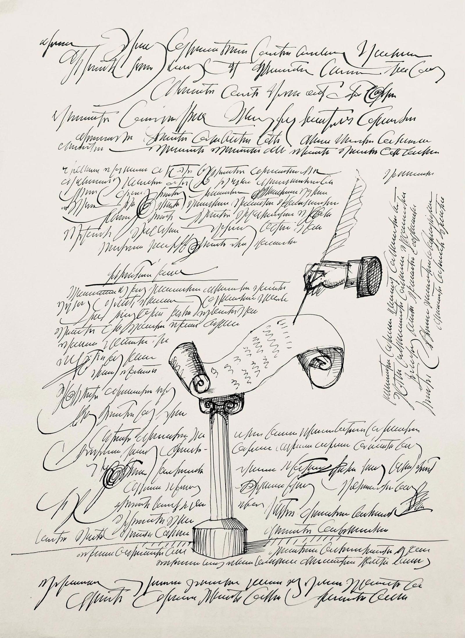 Saul Steinberg, Composition, Derriere le miroir, Limited Edition Lithograph: Lithograph on velin paper. Paper Size: 15 x 11 inches. Excellent condition. Inscription: Unsigned and unnumbered, as issued. Notes: From Derriere le miroir, N deg 157, 1966. Published by Aime Maeght,