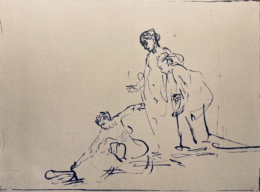 Rembrandt van Rijn, Moses Taken from the River, Limited Edition Collotype: Collotype on Hamilton Kilmory paper. Unsigned and unnumbered, as issued. Paper Size: 9.5 x 12.5 inches. Excellent condition. Notes: From the folio, Rembrandt, Drawings from the Bible, Thirty-two Collo