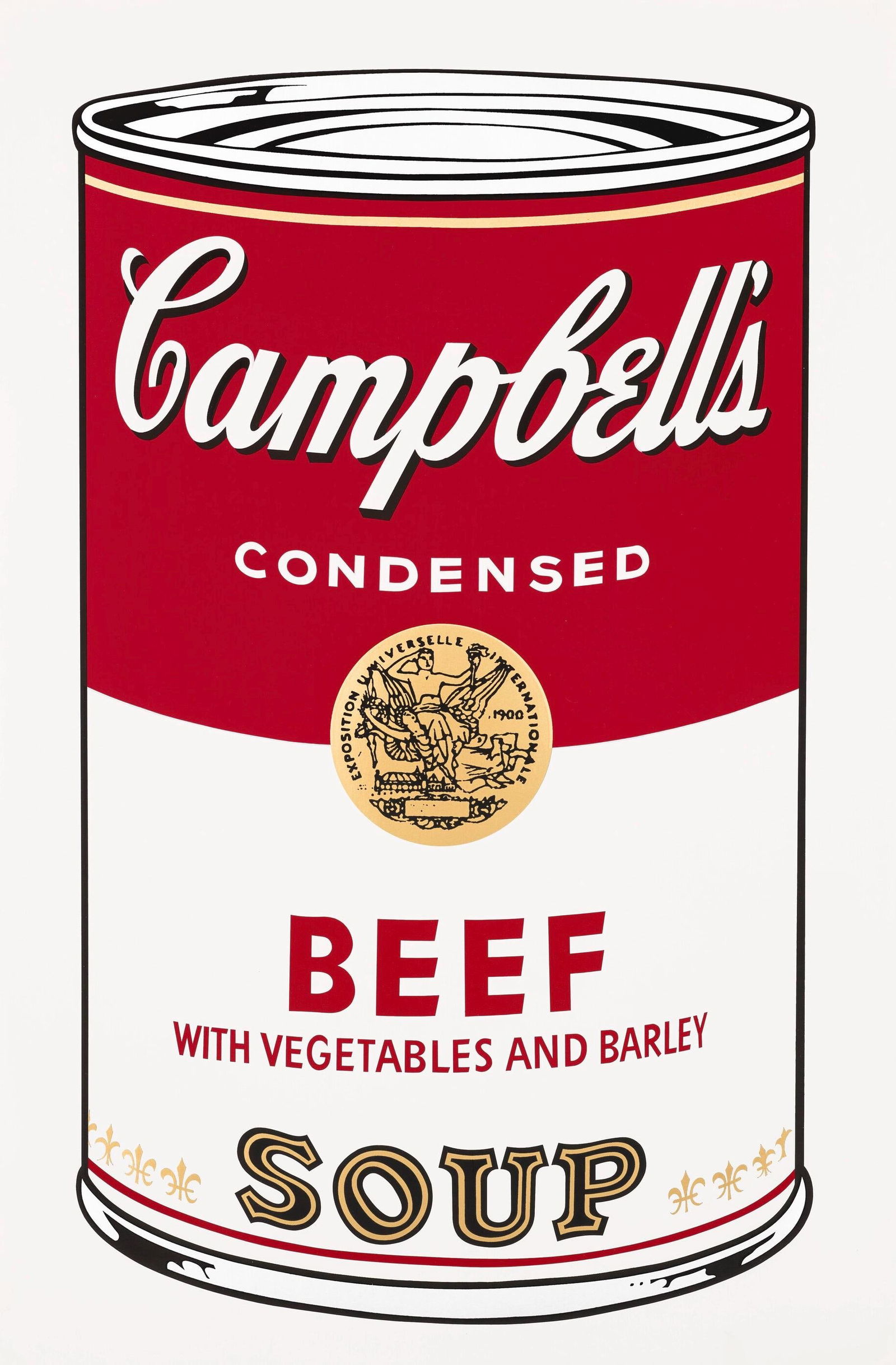 Andy Warhol, Campbell's Soup, Beef, Official Edition, Sunday B. Morning, Silkscreen: Official edition, Andy Warhol, Sunday B. Morning, silkscreen on museum board. Paper Size: 35 x 23 inches. Excellent condition. Inscription: "published by Sunday B. Morning", and "fill in your own sign