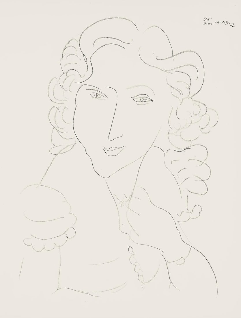 Henri Matisse, Serie O, var. 5 (Duthuit 9), Henri Matisse, Dessins, Themes et variations, Limited: Lithograph on velin pur fil paper. Paper Size: 12.875 x 9.625 inches. Excellent condition. Inscription: Signed in the plate and unnumbered, as issued. Notes: From the folio, Henri Matisse, Dessins, Th