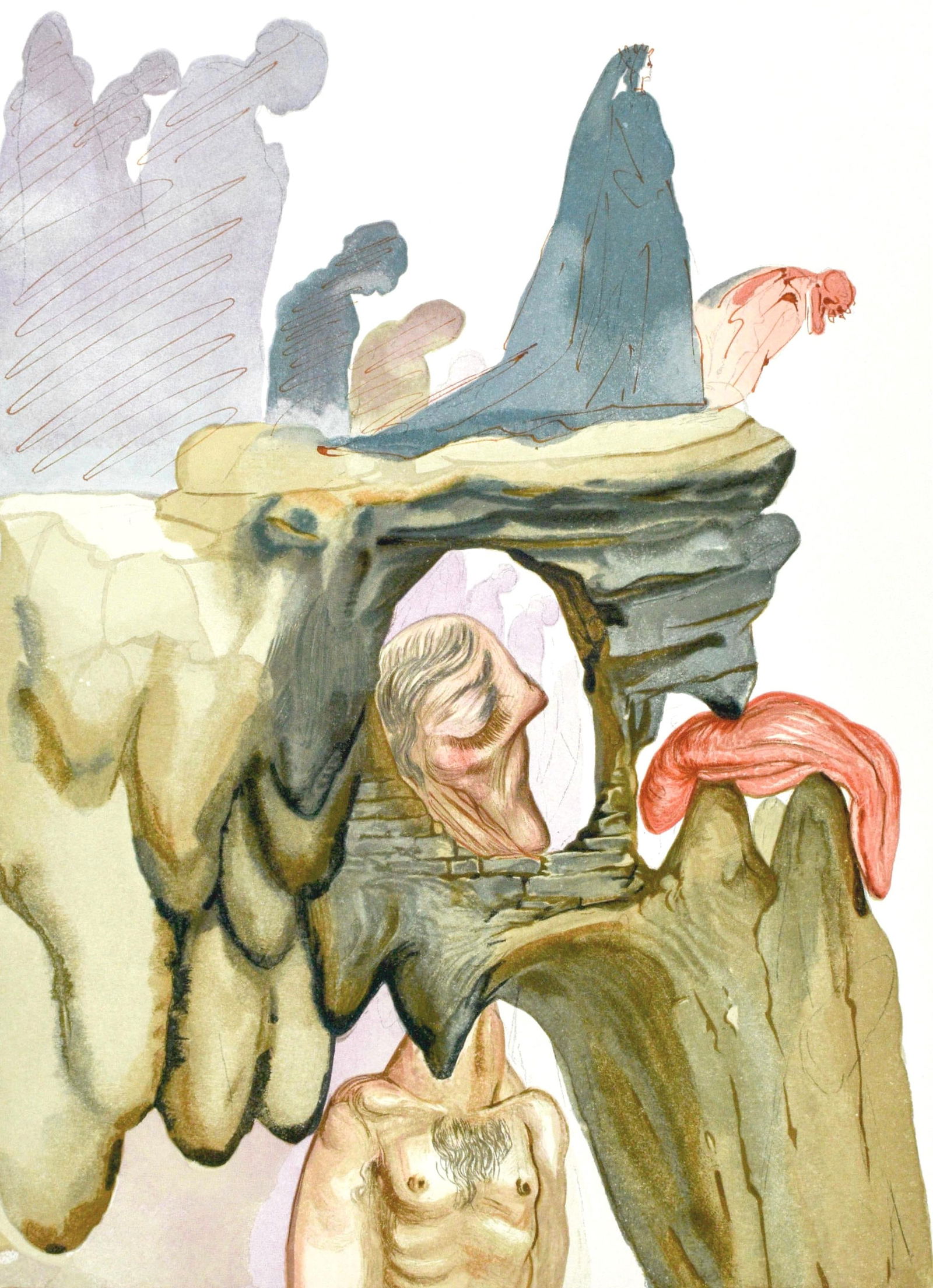 Salvador Dali, L'Enfer XXII (Michler/Lopsinger 1039-1138; Field 189-200), La Divine Comedie, Limited: Woodcut in colors on velin pur chiffon de Rives paper. Paper size: 13 x 10.375 inches. Inscription: Unsigned and unnumbered, as issued. Catalogue raisonne references: Dali, Salvador, et al. Salvador D