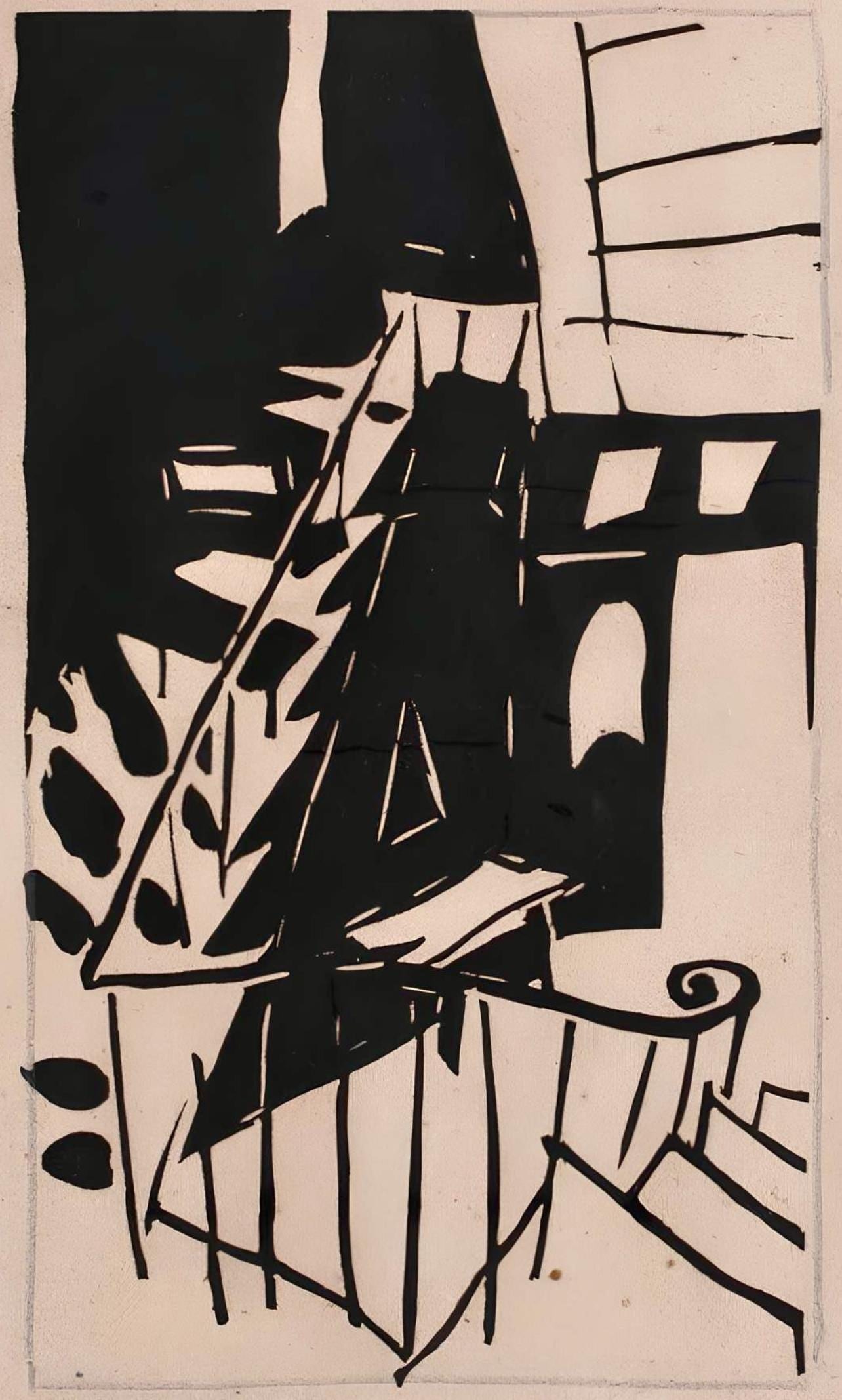 Jean Pougny, Composition, Pougny, dix linogravures originales, 1914-1920, Limited Edition Linocut: Linocut on velin verge ancien paper. Paper size: 18.62 x 13.19 inches. Excellent condition. Unsigned and unnumbered, as issued. Notes: From the folio, Pougny, dix linogravures originales, 1964. Publis