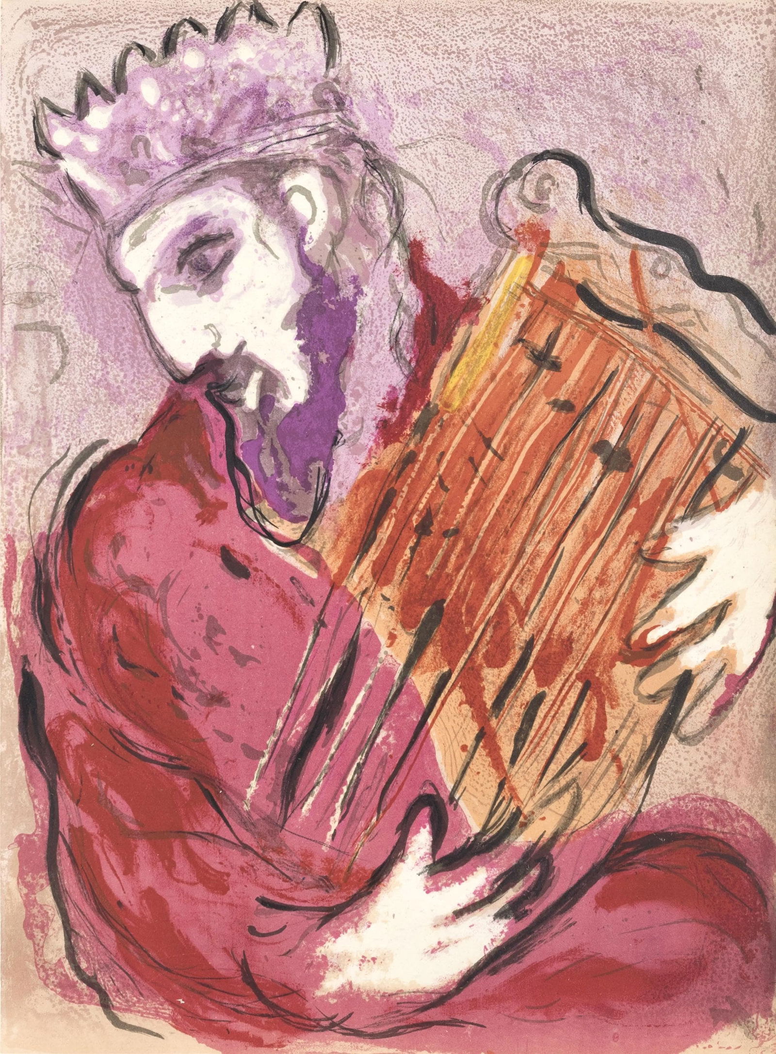 Marc Chagall, David a la harpe (Mourlot 117-46; Cramer 25), Dessins Pour La Bible, Verve, Revue,: Lithograph on velin des Papeteries du Marais paper. Paper Size: 14 x 10.25 inches. Inscription: Unsigned and unnumbered, as issued. Catalogue raisonne references: Cain, Julien, and Fernand Mourlot. Ch