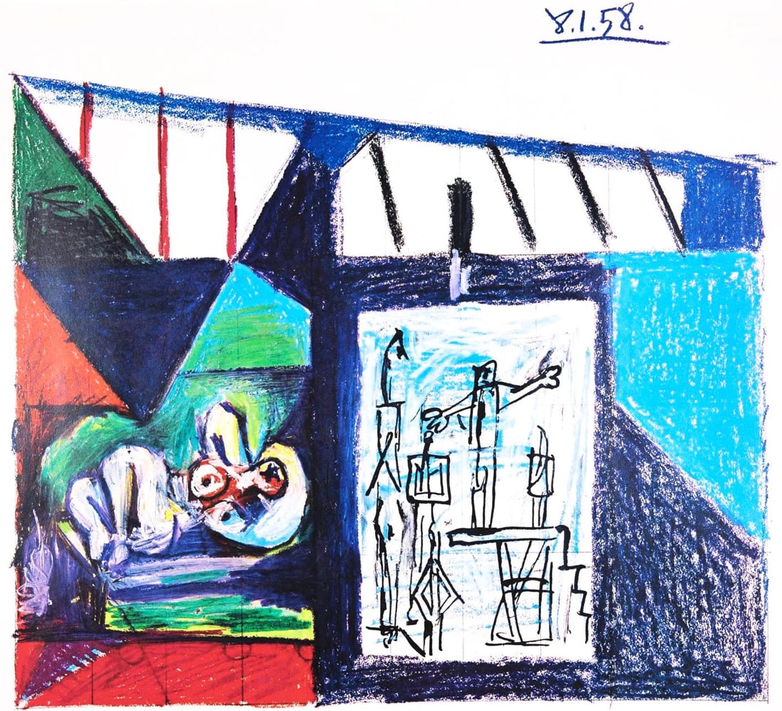 Pablo Picasso, 8.1.58. (Cramer 155), La Chute d'Icare, Limited Edition Heliogravure: Heliogravure on velin paper. Paper size: 20.5 x 26.4 inches. Inscription: Unsigned and unnumbered, as issued. Catalogue raisonne reference: Goeppert, Sebastian, et al. Pablo Picasso, the Illustrated B