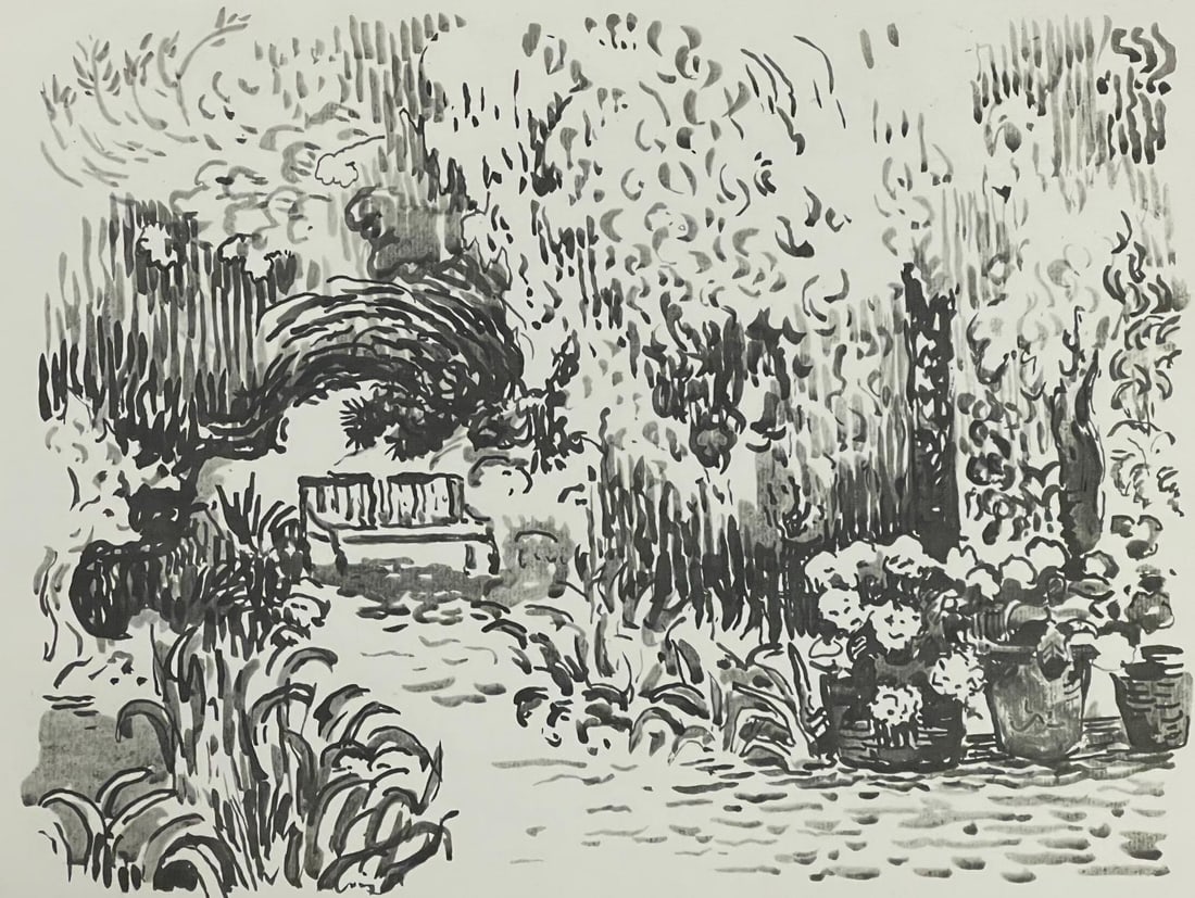 Paul Signac, St-Tropez. Le jardin, Signac Dessins, Limited Edition Lithograph: Lithograph on velin de Lana paper. Paper size: 9.75 x 12.5 inches. Excellent condition. Inscription: Unsigned and unnumbered, as issued. Notes: From the album, Signac Dessins, 1950. Published by Georg