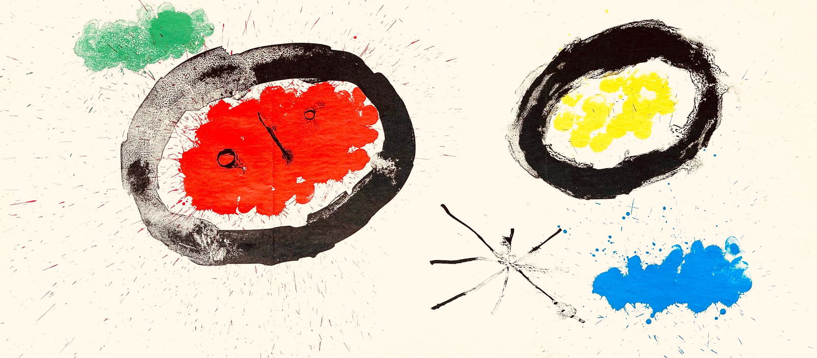 Joan Miro, Star Head (Mourlot 303), Derriere le miroir, Limited Edition Lithograph: Lithograph on velin paper. Paper size: 15 x 33 inches. Excellent condition, with bifold, as issued. Inscription: Unsigned and unnumbered, as issued. Notes: From Derriere le miroir, N deg 128, 1961. Pu