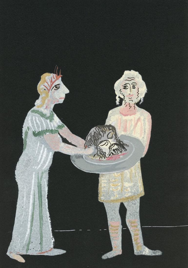 Andre Derain, Composition, Salome, Limited Edition Lithograph: Lithograph and stencil on velin paper. Paper size: 11 x 7.5 inches. Excellent condition. Unsigned and unnumbered, as issued. Notes: From the album, Salome. Published by The Limited Editions Club,