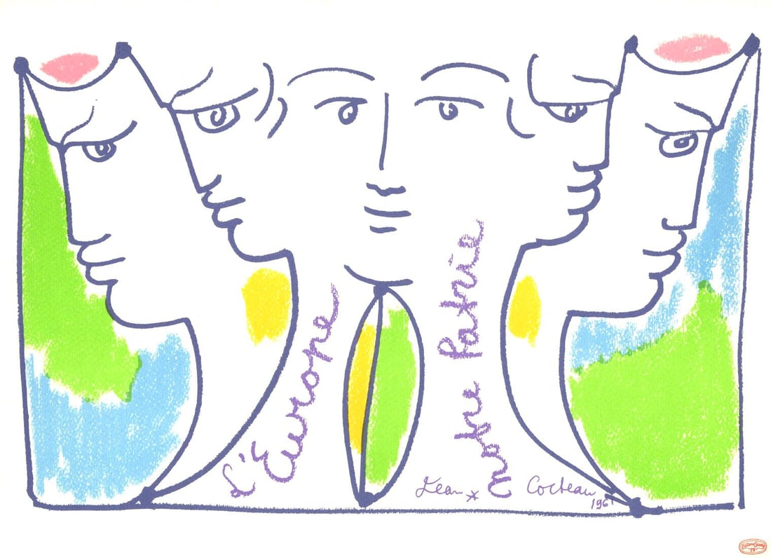Jean Cocteau, Composition, Nous croyons en l'Europe, Limited Edition Silkscreen (1 of 4)