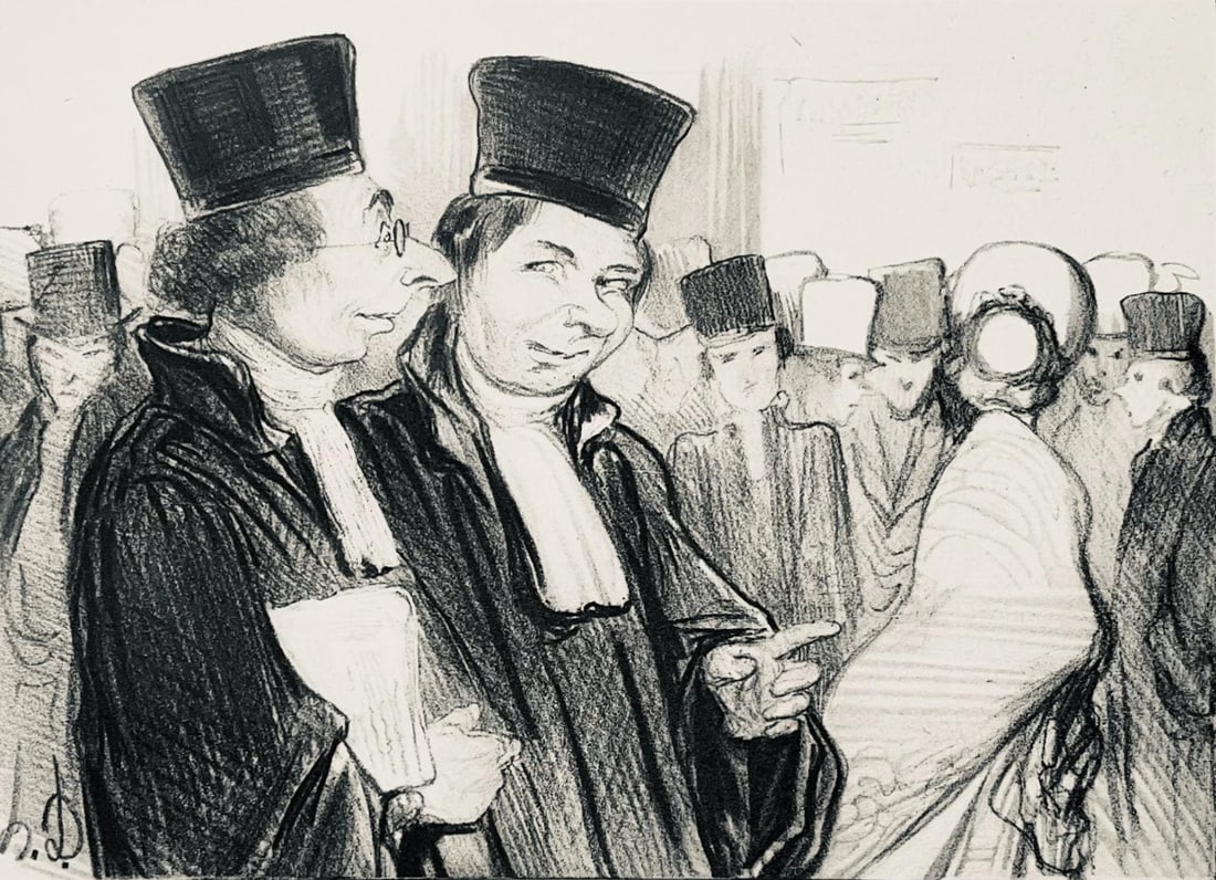 Honore Daumier, Composition, Honore Daumier, Law and Justice, Limited Edition Lithograph: Lithograph on velin paper. Inscription: Unsigned and unnumbered. Paper Size: 14 x 10 inches. Excellent condition. Notes: From the folio, Honore Daumier, Law and Justice, Twenty-Four Lithographs, 1944.