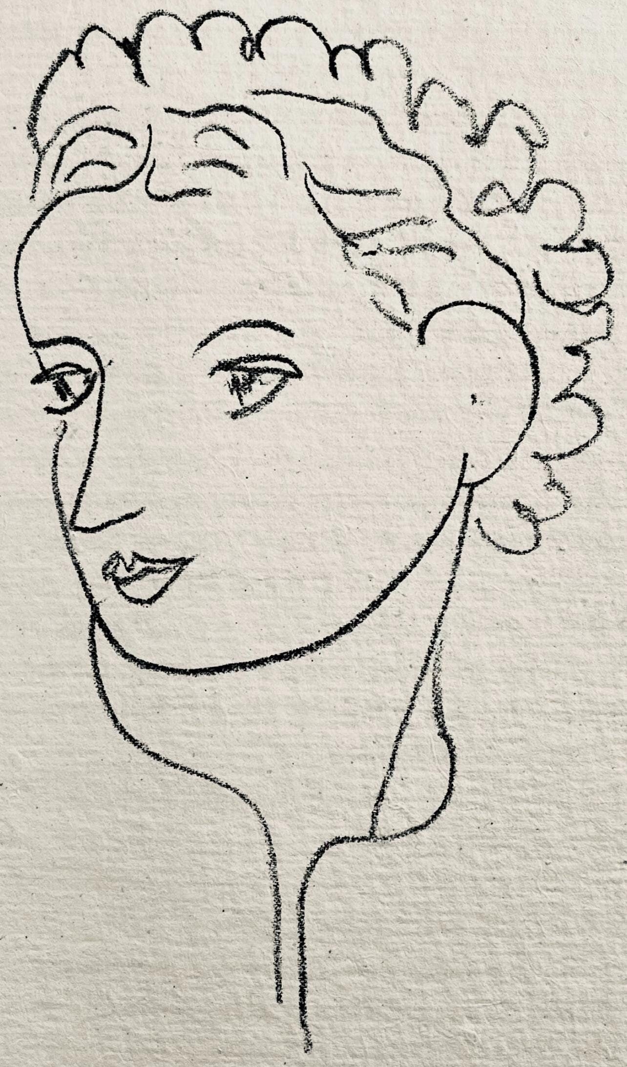 Henri Matisse, Lithographie II (Duthuit 20), Repli, Gravures de Henri Matisse, Limited Edition: Lithograph on velin a la forme des papeteries d'Arches paper. Unsigned and unnumbered. Paper Size: 10 x 6.375 inches. Excellent condition. Notes: From the volume, Repli, Gravures de Henri Matisse, 194