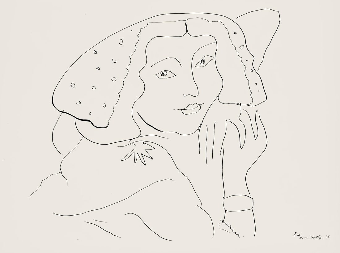 Henri Matisse, Serie I, var. 10 (Duthuit 9), Henri Matisse, Dessins, Themes et variations, Limited: Lithograph on velin pur fil paper. Paper Size: 9.625 x 12.875 inches. Excellent condition. Inscription: Signed in the plate and unnumbered, as issued. Notes: From the folio, Henri Matisse, Dessins, Th