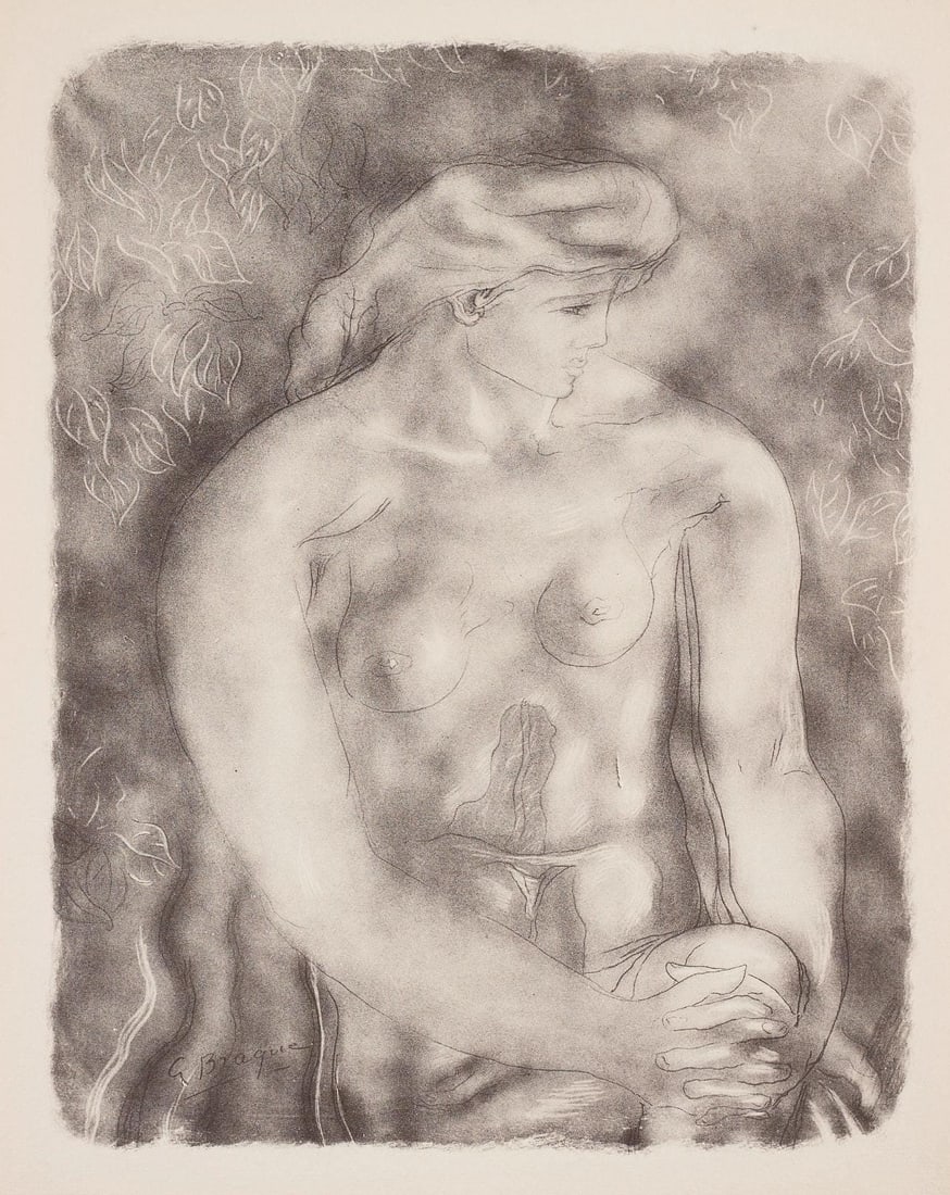 Georges Braque, Composition, Braque Espaces, 13 Dessins, Lavis, Aquarelles, Limited Edition: Lithograph and stencil on velin papier a la cuve du moulin richard de bas specialement filigrane pour cette edition paper. Paper size: 19.094 x 15.75 inches. Excellent condition. Inscription: signed