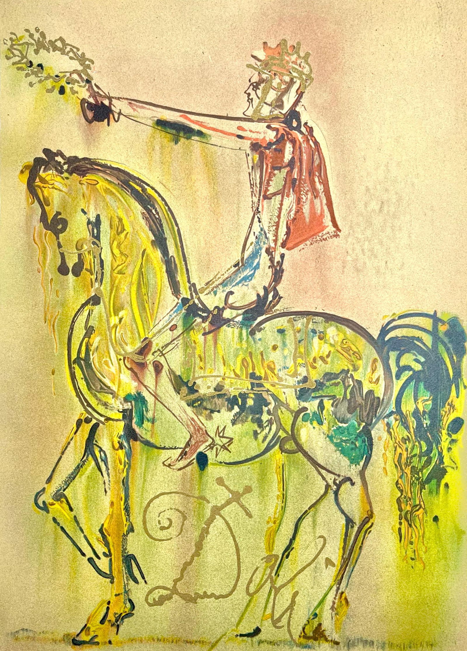 Salvador Dali, Chevalier Romain, Les Chevaux de Dali, Fac-simile Signed, Limited Edition Lithograph: Lithograph in colors on pur chiffon velin d'Arches paper. Paper size: 22.24 x 14.37 inches. Inscription: Fac-simile signed and unnumbered, as issued. Condition: Very good/excellent, consistent with