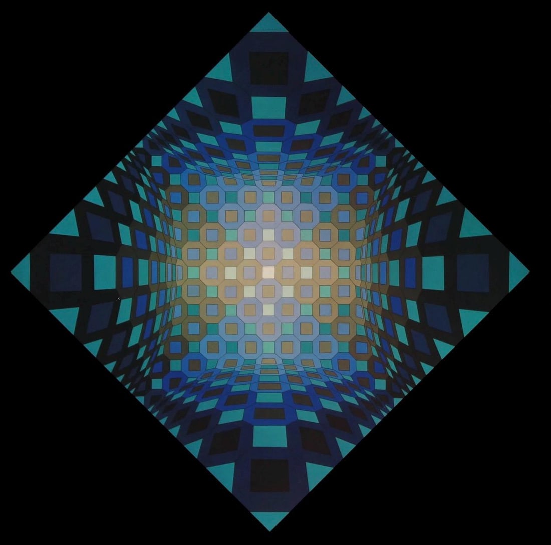 Victor Vasarely, Composition, Octogone, Limited Edition Heliogravure: Heliogravure on 280 gm M2 gloss paper. Paper Size: 11 x 11 inches. Excellent condition. Notes: From the folio, Octogone, 1973. Published and printed by Editions du Griffon, Neuchatel, Switzerland, 197