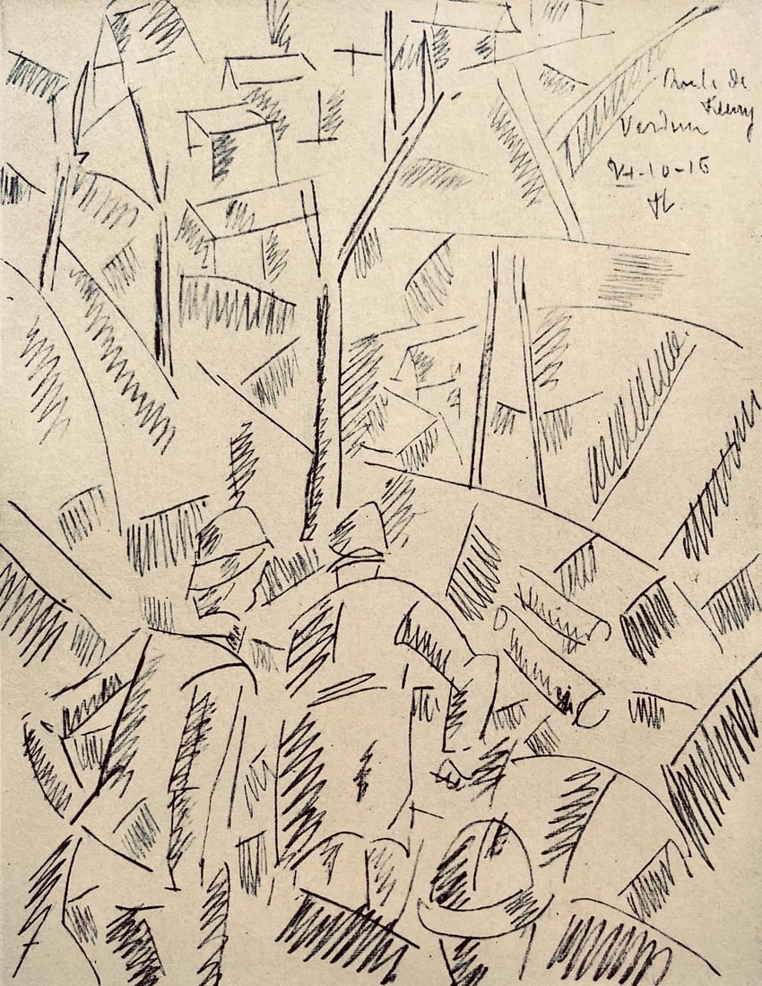 Fernand Leger, Sur la Route de Fleury: Sapeurs au Travail, Dessins de Guerre 1915-16, Limited: Lithograph, stencil on velin paper. Paper Size: 10 x 7.75 inches. Inscription: Signed in the plate and unnumbered, as issued. Condition: Very good/excellent, consistent with age. Notes: From the folio