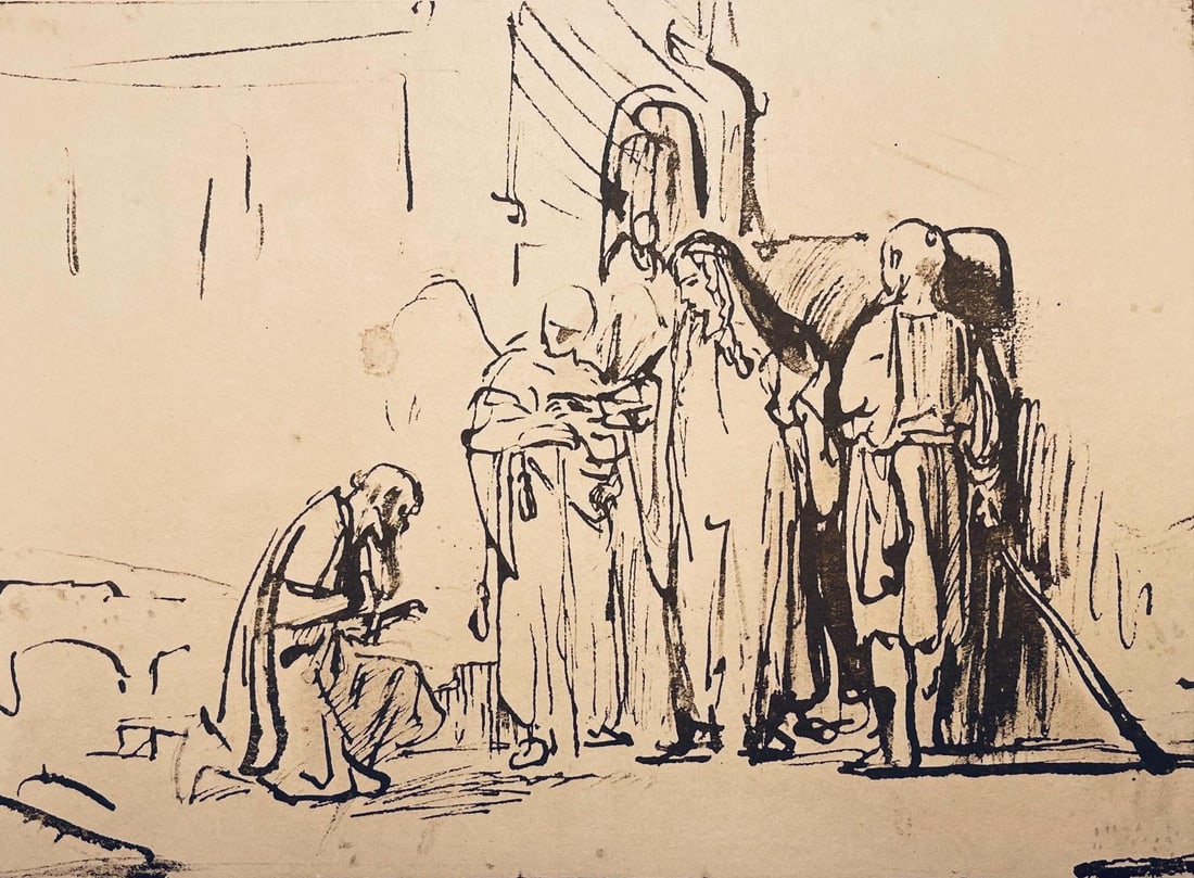 Rembrandt van Rijn, Abraham and the Three Angels, Rembrandt, Drawings from the Bible, Limited (1 of 4)