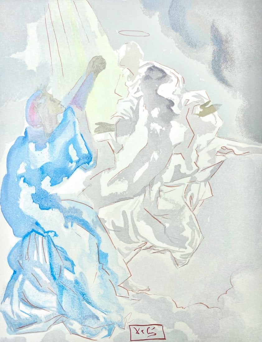 Salvador Dali, Paradies V (Michler/Lopsinger 1039-1138; Field 189-200), Die Gottliche Komodie,: Woodcut in colors on velin de Rives BFK paper, mounted on velin d'Arches support, as issued. Paper size: 13 x 10.375 inches. Inscription: Signed in the block, and unnumbered, as issued. Catalogue