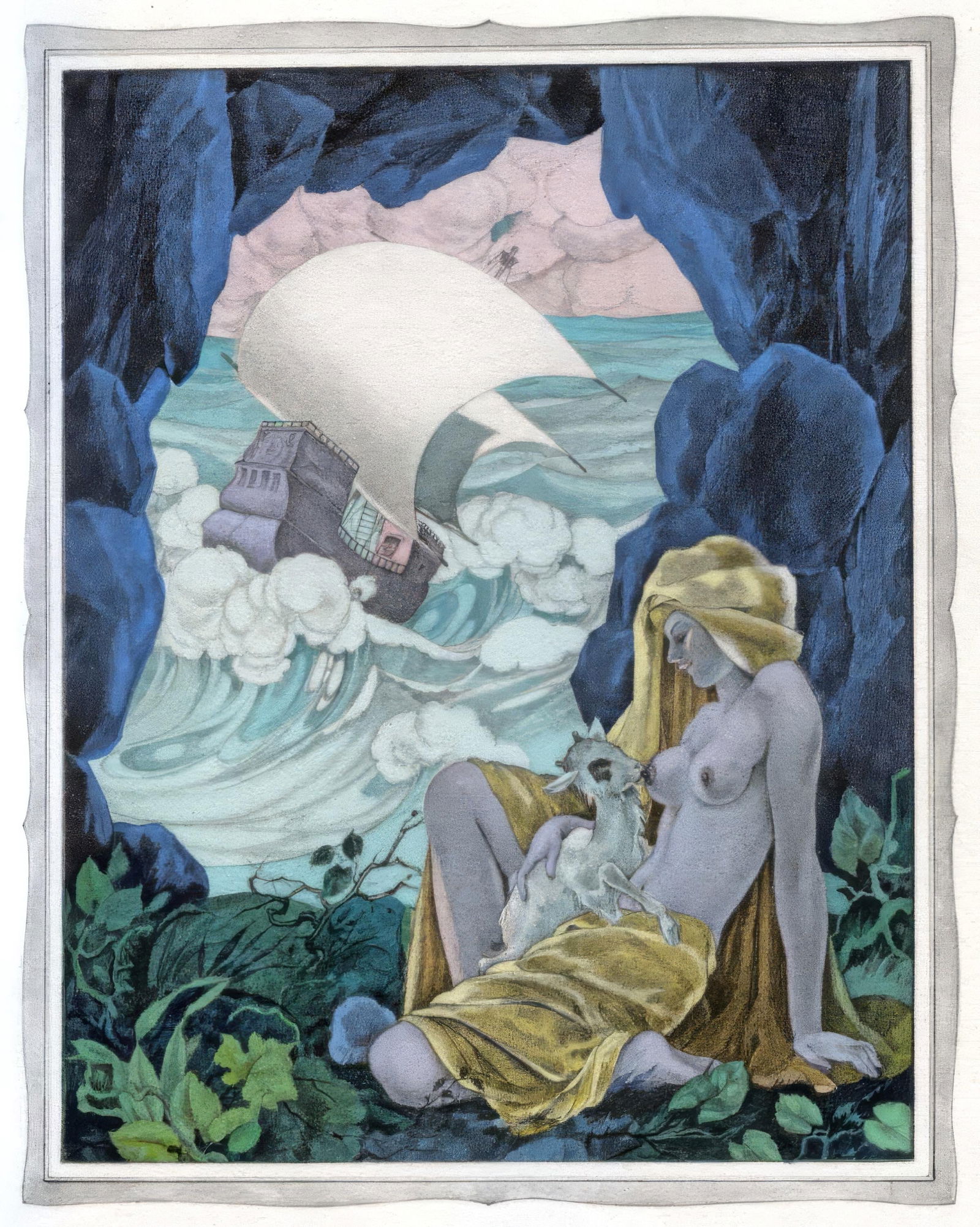 Umberto Brunelleschi, Untitled, from The Tales of Boccaccio, Limited Edition Lithograph and Pochoir,: This exquisite lithograph and pochoir by Umberto Brunelleschi (1879-1949), titled Sans titre (Untitled), originates from the celebrated album Les contes de Boccace (The Tales of Boccaccio), published