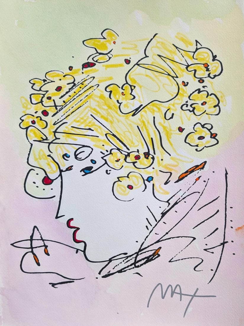 Peter Max, Lady Profile, Hand Signed, Mixed Media Watercolor and Silkscreen Painting (1 of 4)