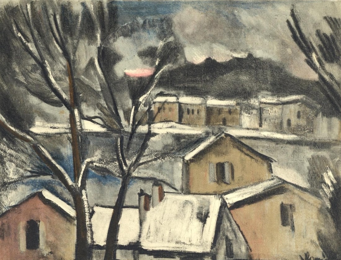 Maurice de Vlaminck, Paysage d'hiver, Vlaminck, Signed, Limited Edition Lithograph: Lithograph in fifteen colors on velin paper. Inscription: Signed in the plate and unnumbered, as issued. Paper Size: 12.25 x 9.5 inches; image size: 6.3 x 8.7 inches. Condition: Very good/excellent, c