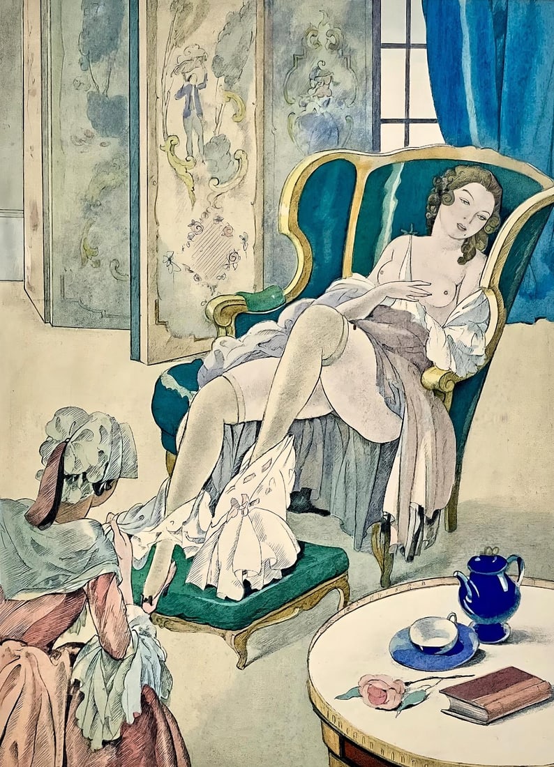 Umberto Brunelleschi, Composition, La Lecon d'amour dans un parc, Limited Edition Lithograph (1 of 4)