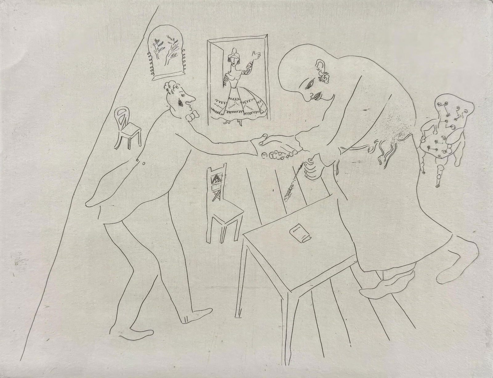 Marc Chagall, Tchitchikov's Farewell to Manilov, from Dead Souls, Limited Edition Etching, 1923-1927 (1 of 4)