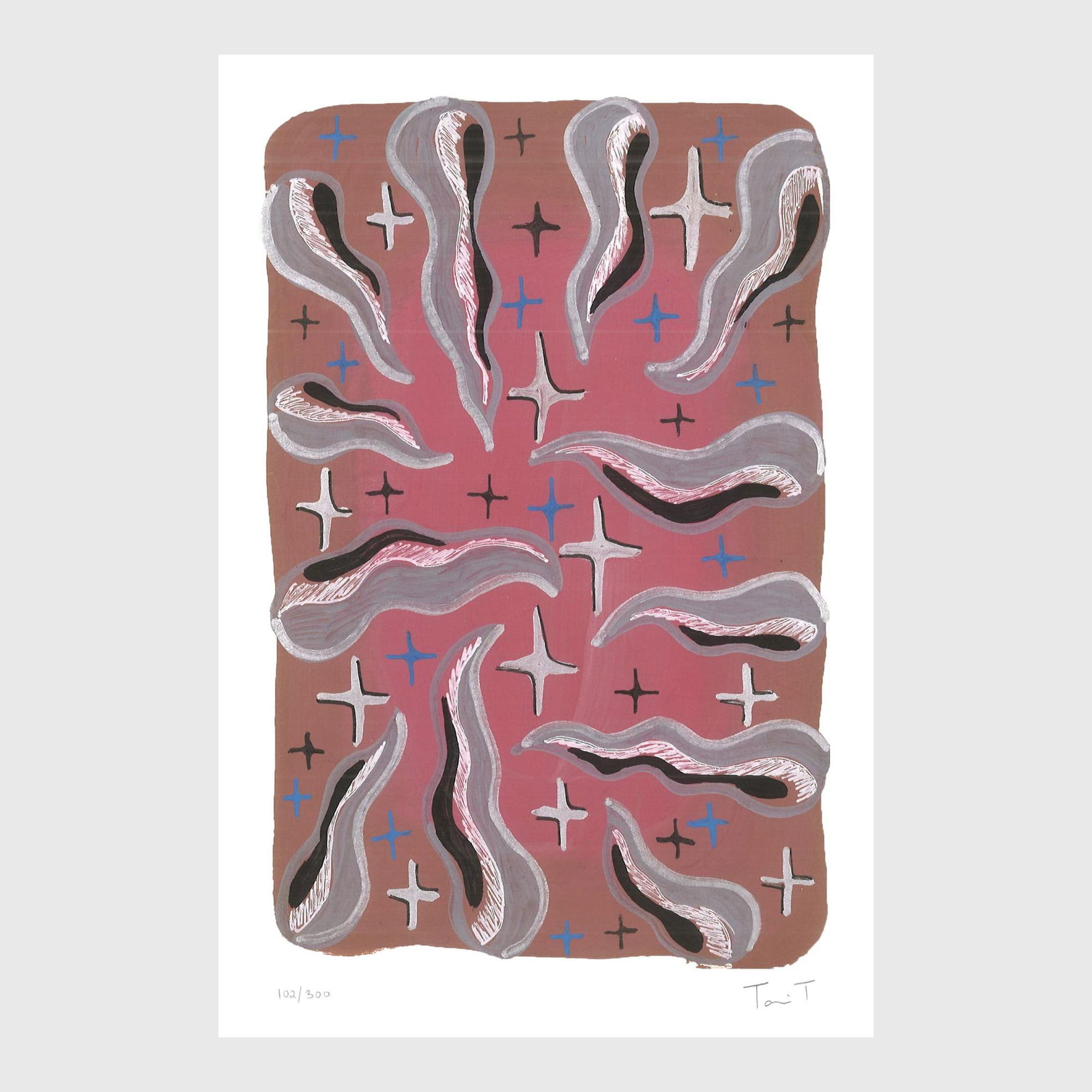 Gray Shapes with Stars: Artist: Tanvi Thakur (1996) Title: Gray Shapes with Stars, Drops With Dots Series Year: 2025 Medium: Archival Pigment Print on Paper Edition: 300 Size: 8 x 12 inches Inscription: Signed and numbered b