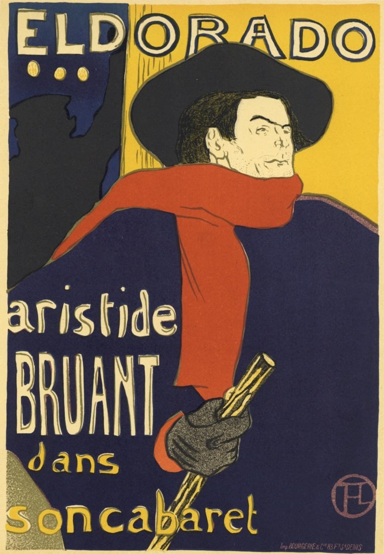 Henri de Toulouse-Lautrec, Aristide Bruant, Eldorado, Les Affiches De Toulouse-Lautrec, Limited: Lithograph on grand velin Filigrane a sa marque paper. Paper size: 12.5 x 9.75 inches; image size: 11.42 x 7.87 inches. Excellent condition. Inscription: Signed in the plate and unnumbered, as