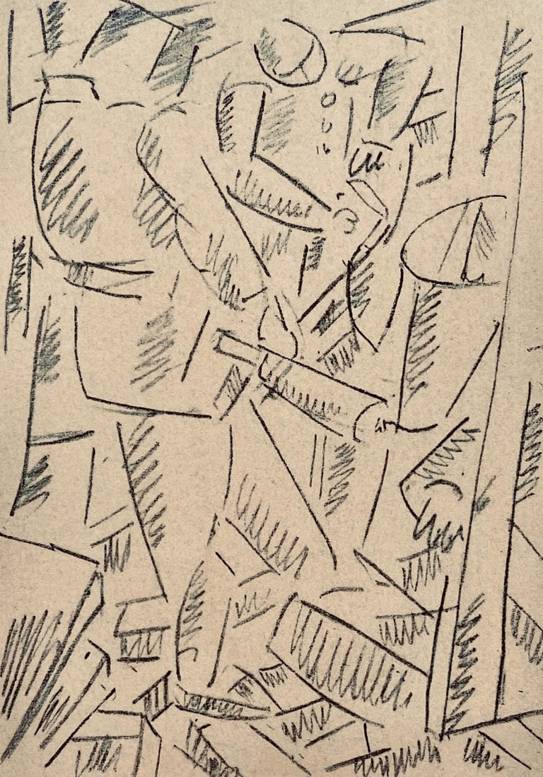 Fernand Leger, Les Foreurs, Dessins de Guerre 1915-16, Limited Edition Lithograph: Lithograph, stencil on velin paper. Paper Size: 10 x 7.75 inches. Inscription: Unsigned and unnumbered, as issued. Condition: Very good/excellent, consistent with age. Notes: From the folio, Fernand L