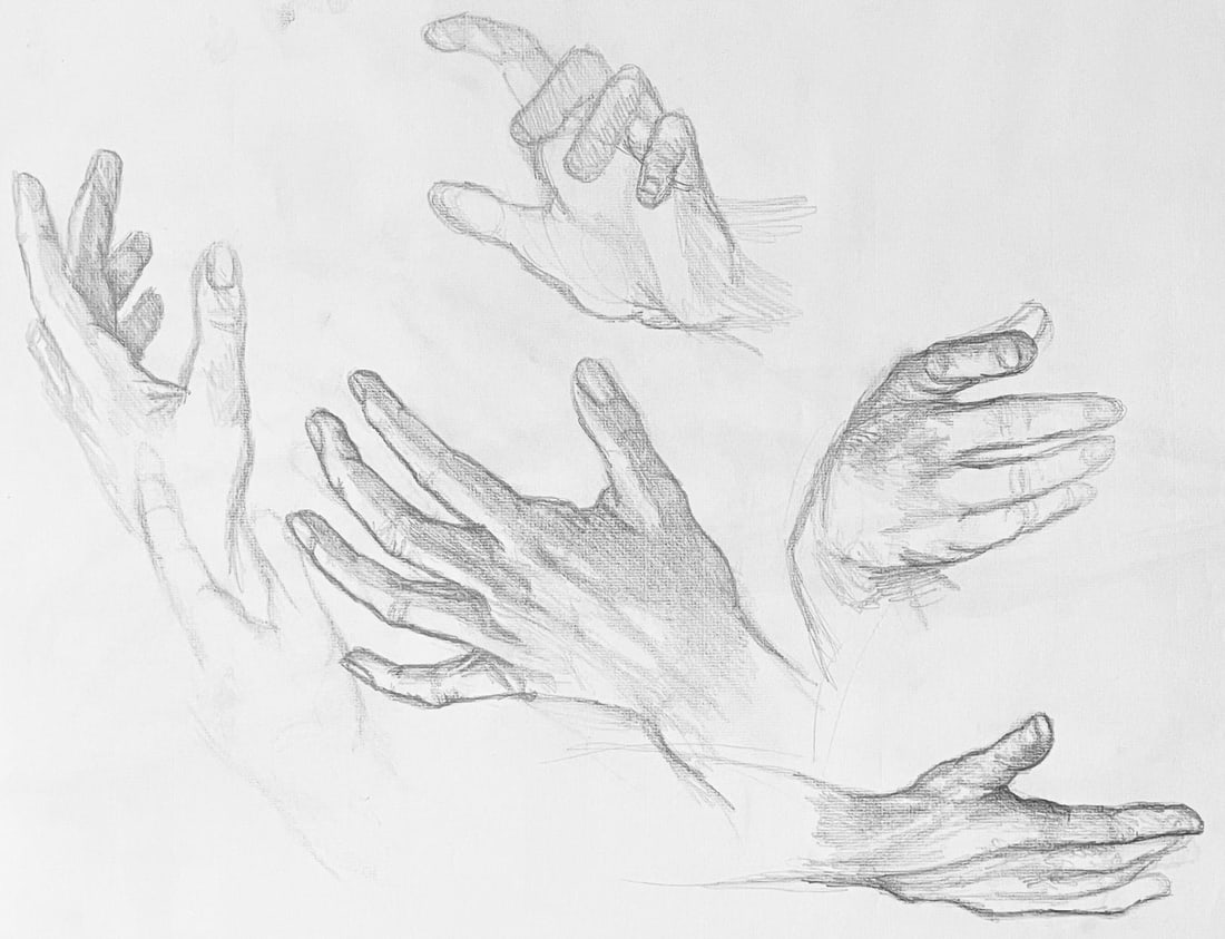 Ian Hornak, Renaissance Hand Figure Study, 1963, Original Drawing: Graphite on velin paper, circa 1963. Paper Size: 18 x 23 inches. Good condition, consistent with age. Inscription: Unsigned, Estate stamped, verso. Provenance: Estate of Ian Hornak, East Hampton. Note