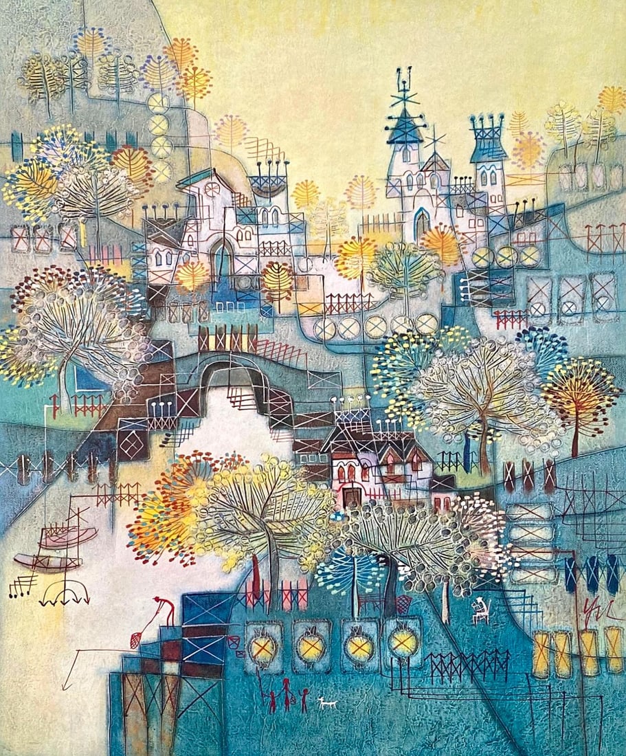 Heshi Yu, Fishing Village, Original Edition Offset Lithograph (1 of 4)