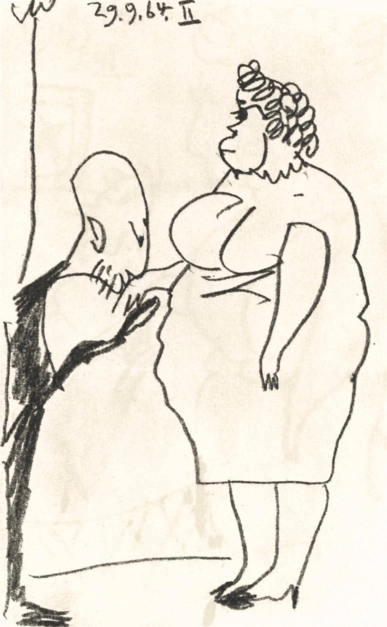 Pablo Picasso, 29.9.64. II (Cramer 148), Le Gout du Bonheur, Limited Edition Mixed Media Lithograph: Lithograph and silkscreen with grease crayon, lithographic tusche, lead pencil, charcoal on velin d'Arches paper. Paper size: 12.8 x 9.84 inches. Inscription: Unsigned and unnumbered, as issued. Catal