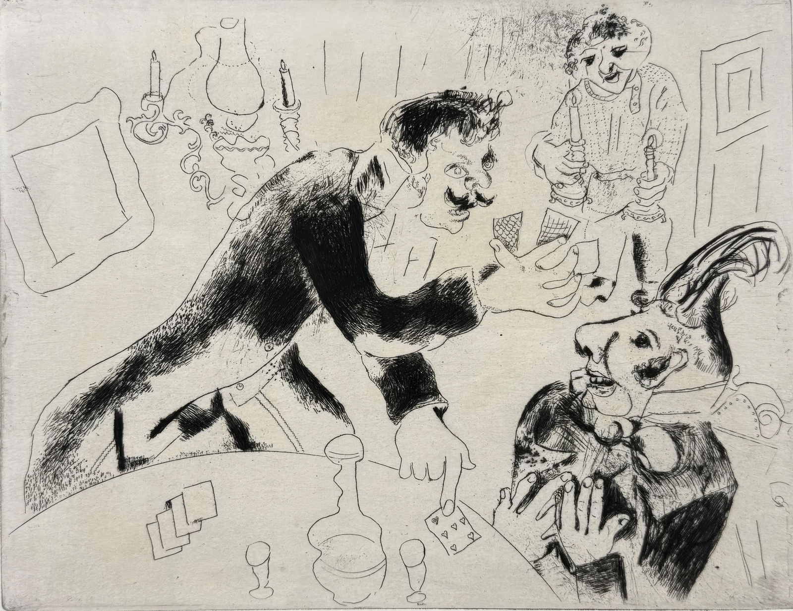 Marc Chagall, The Playing Cards, from Dead Souls, Limited Edition Etching, 1923-1927 (1 of 4)